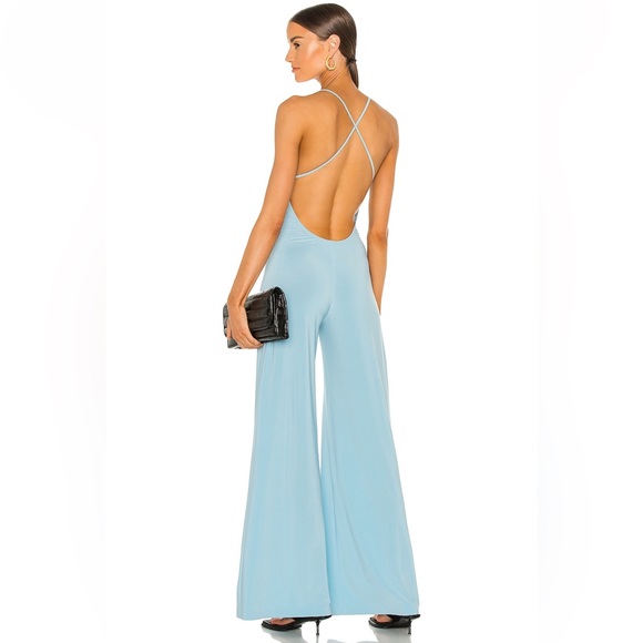 Norma Kamali Low Back Slip Jumpsuit in Powder Blue  (NKAM-WC84) - Picture 3 of 4